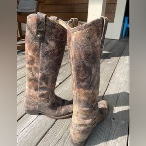 Frye boots, weathered look